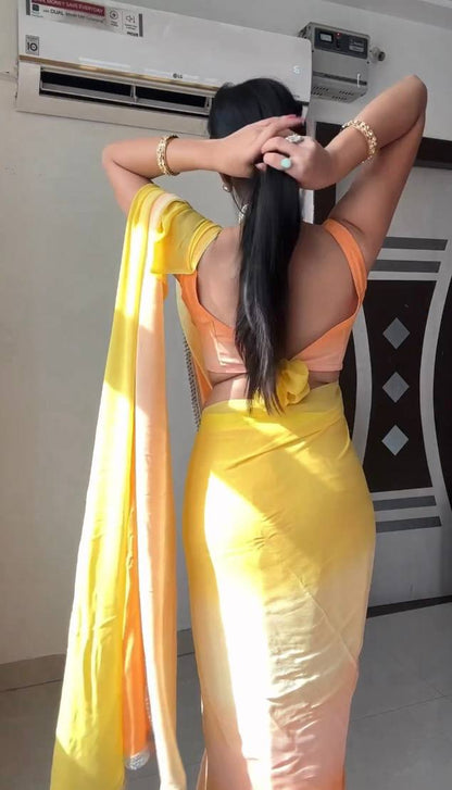 Yellow & orange gradient georgette saree