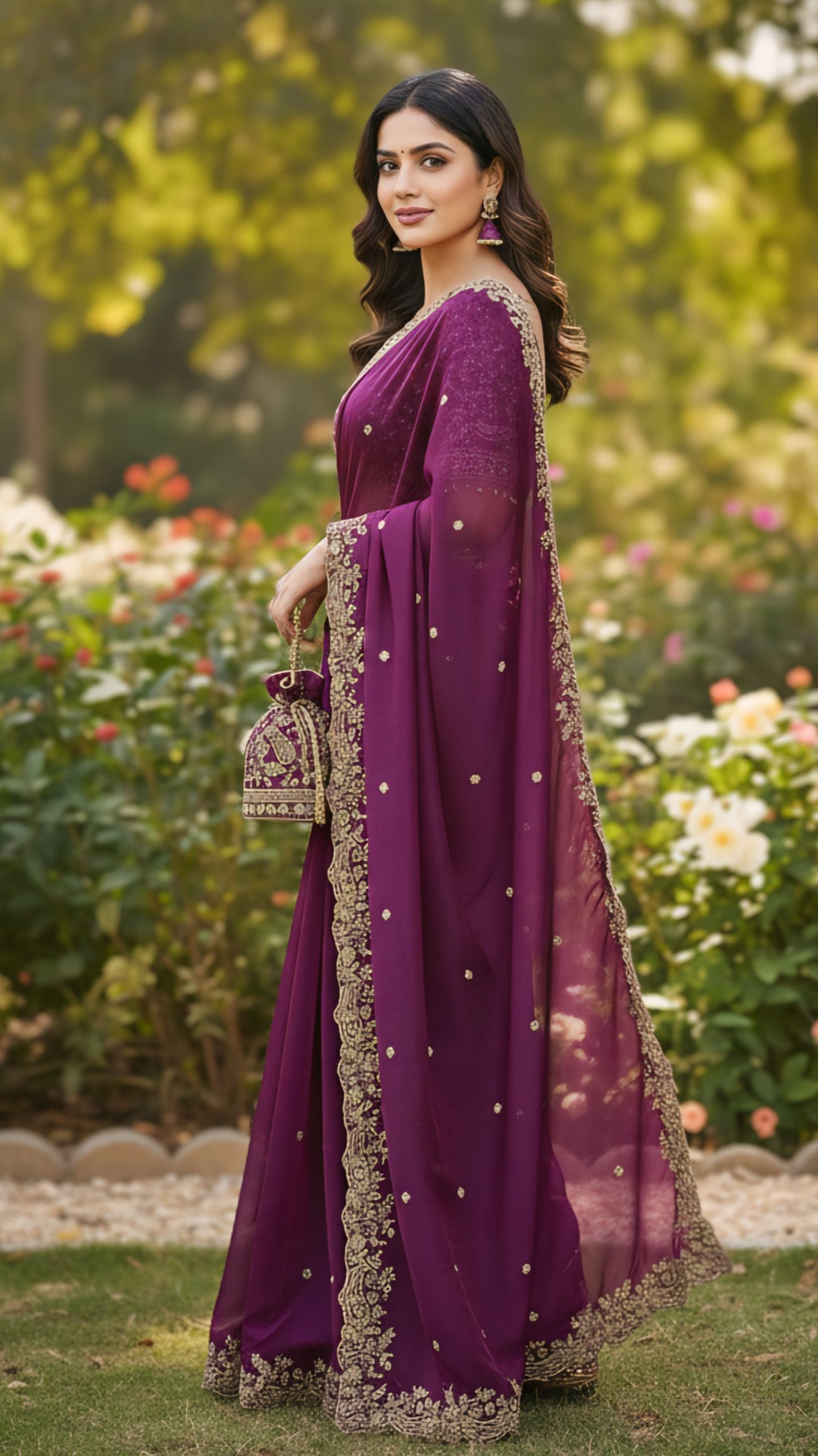 Women embroidered designer saree