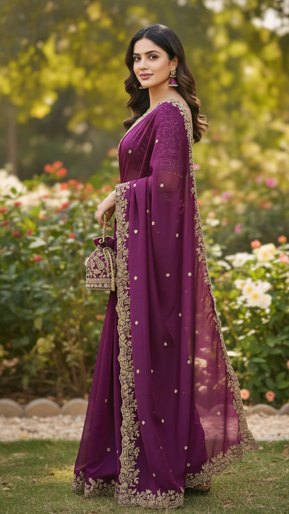 Women embroidered designer saree