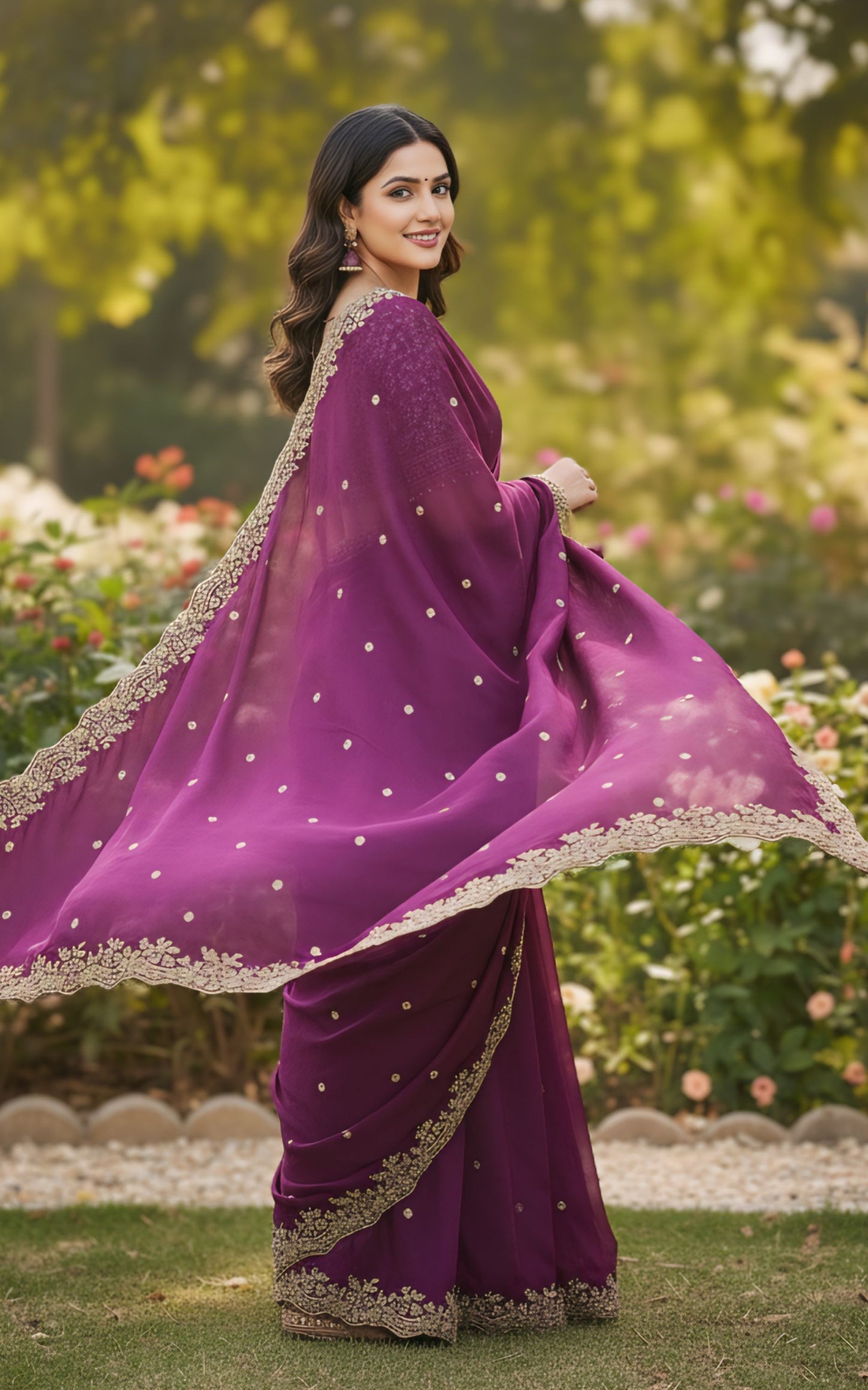 Women embroidered designer saree