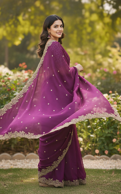 Women embroidered designer saree