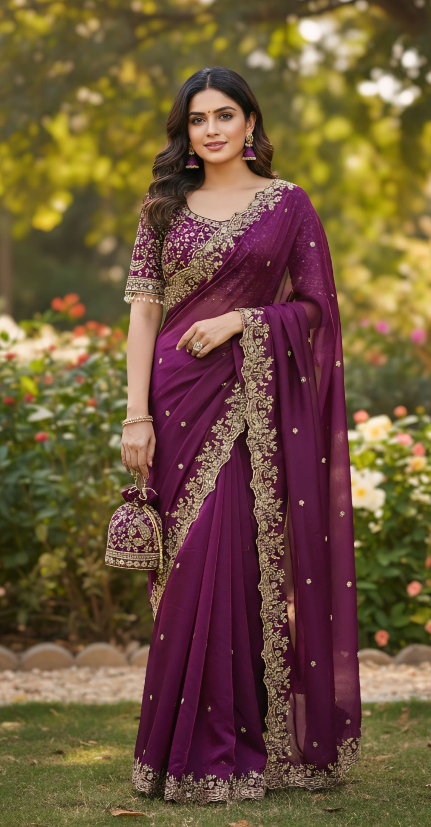 Women embroidered designer saree