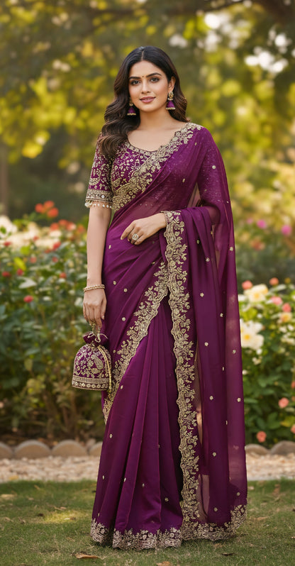 Women embroidered designer saree