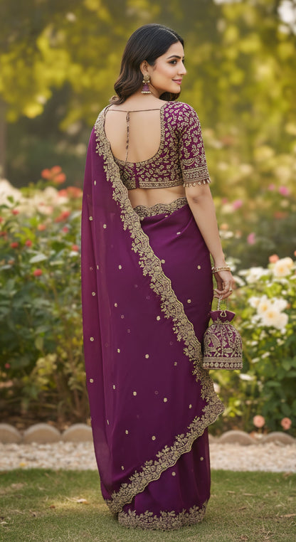 Women embroidered designer saree