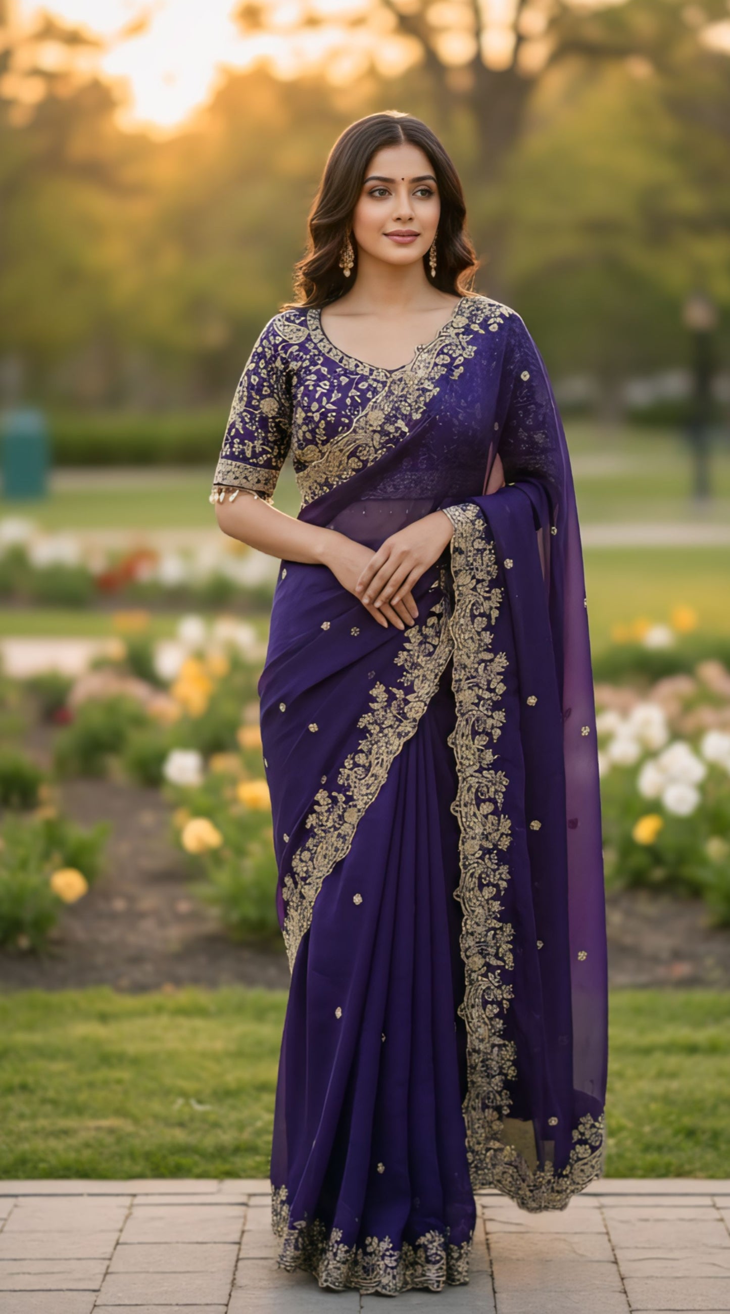 Women premium embroidered georgette saree