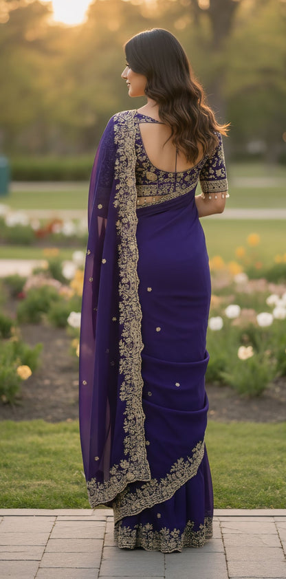 Women premium embroidered georgette saree