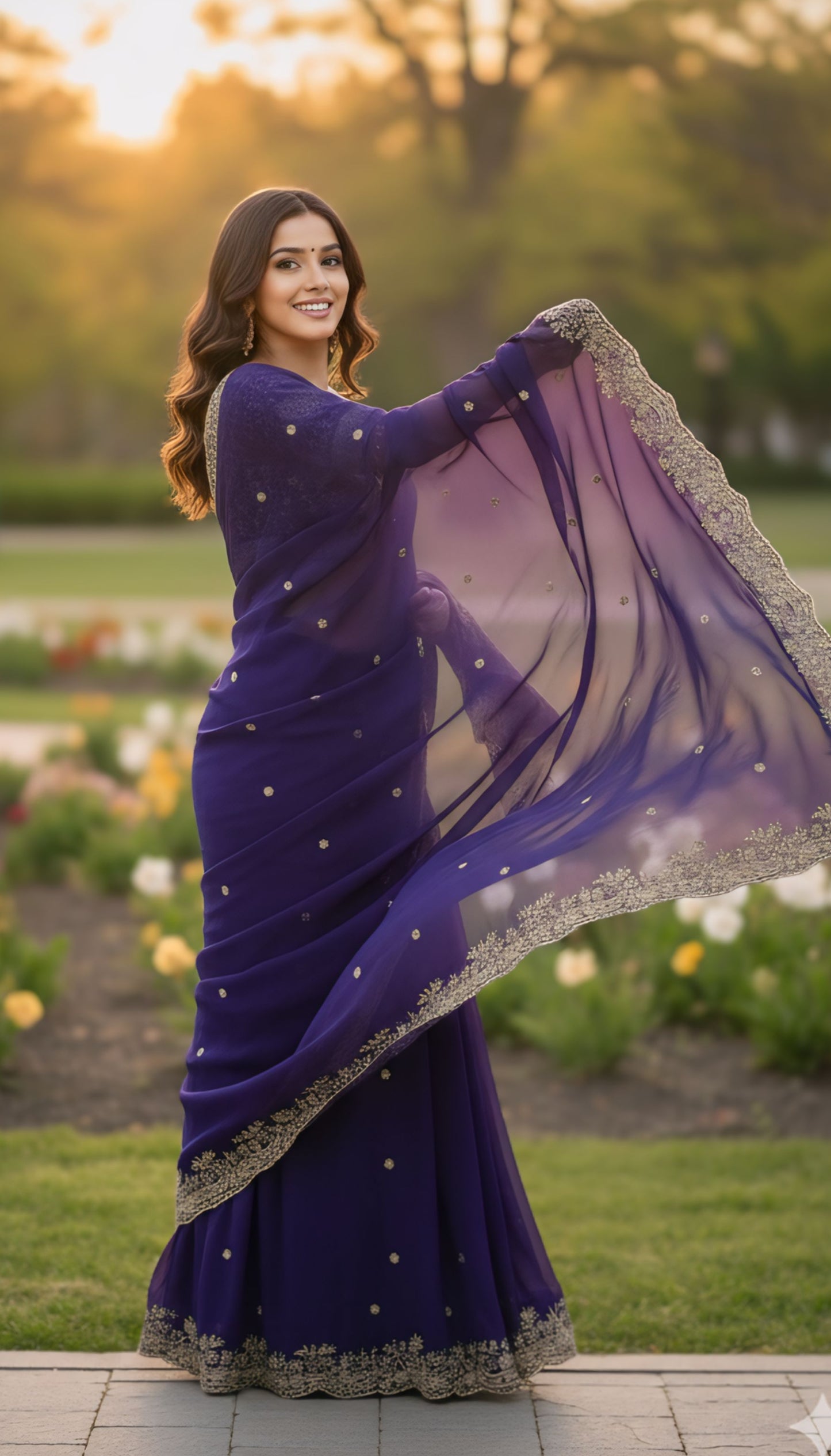 Women premium embroidered georgette saree