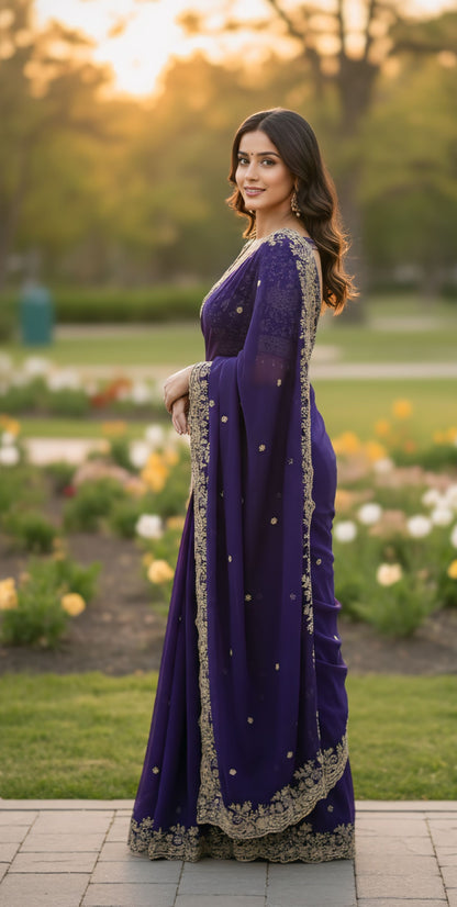 Women premium embroidered georgette saree