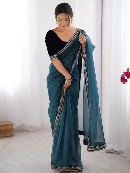 Elegant organza saree designer border