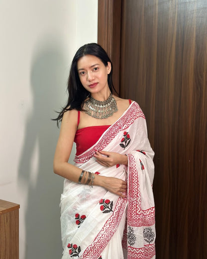 Printed cutton green 💚 saree