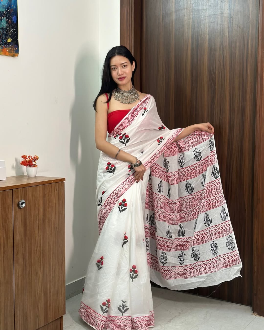 Printed cutton green 💚 saree