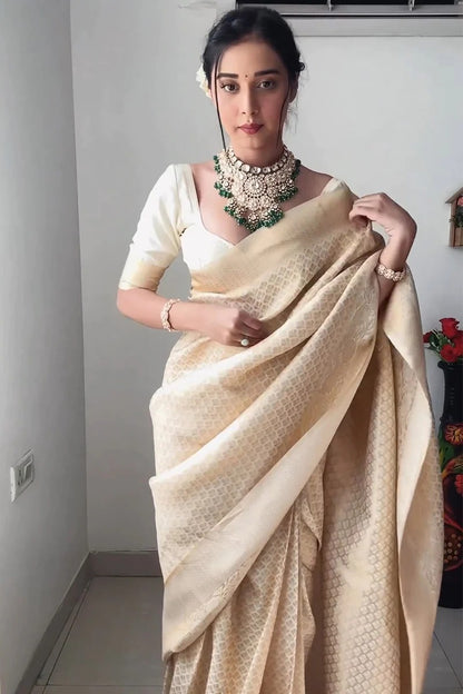 Elegant Banarasi silk saree for wedding season 💛