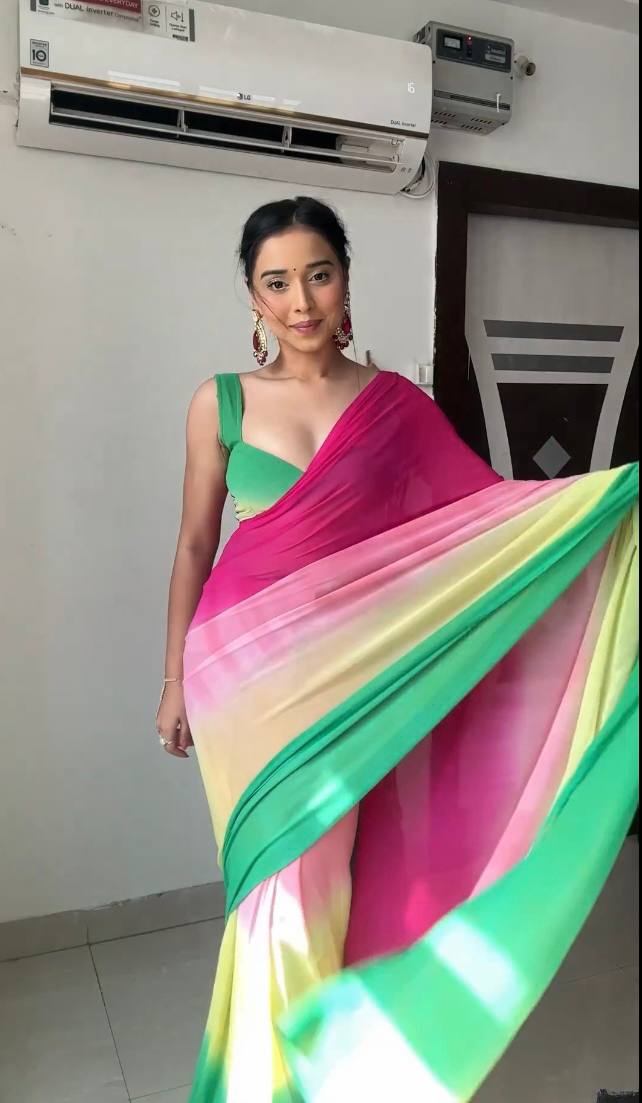 Multiple colour rainbow soft georgette saree for women