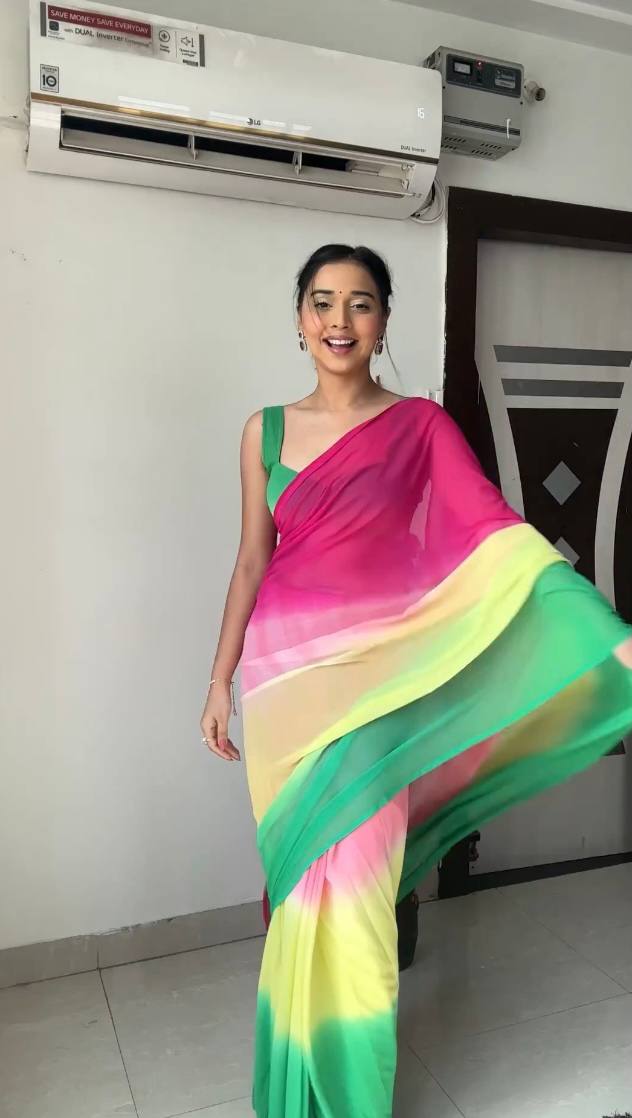 Multiple colour rainbow soft georgette saree for women