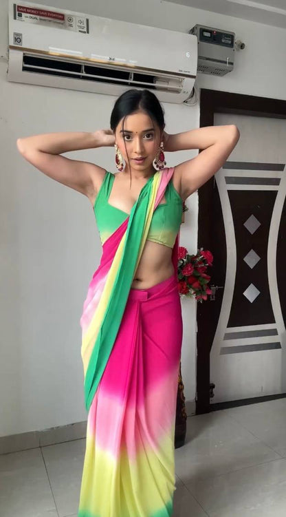Multiple colour rainbow soft georgette saree for women