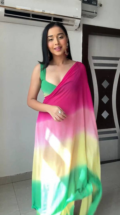 Multiple colour rainbow soft georgette saree for women