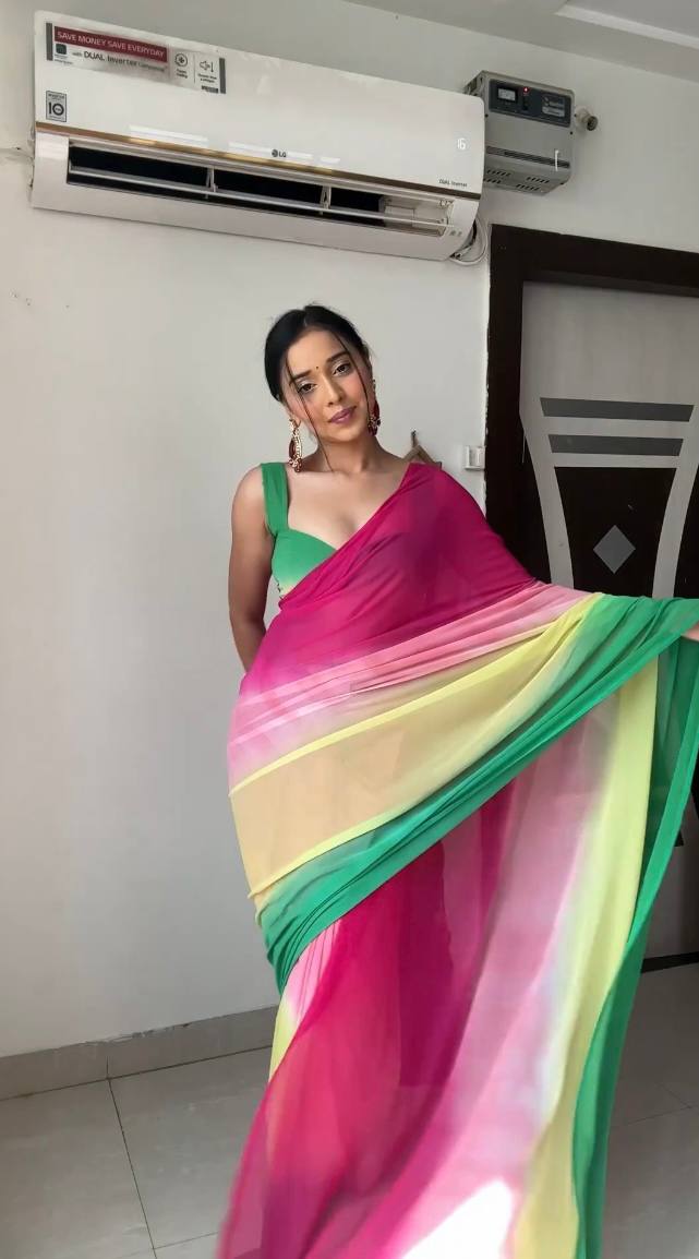 Multiple colour rainbow soft georgette saree for women