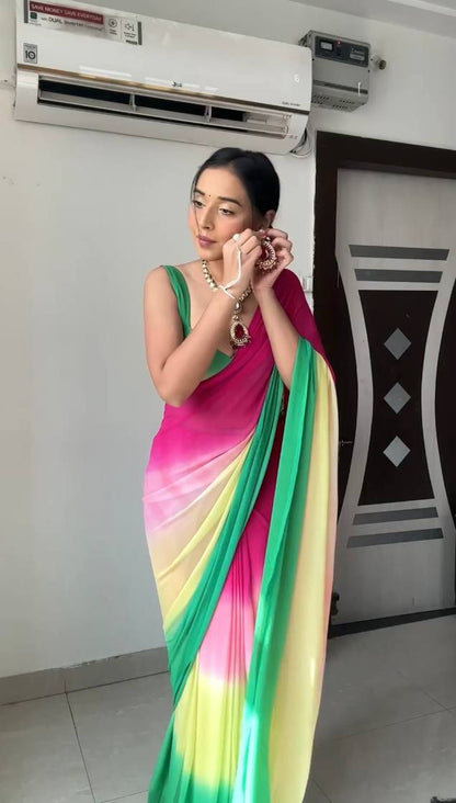 Multiple colour rainbow soft georgette saree for women