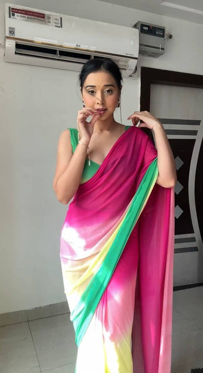 Multiple colour rainbow soft georgette saree for women