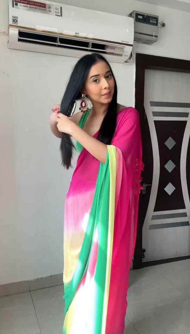Multiple colour rainbow soft georgette saree for women