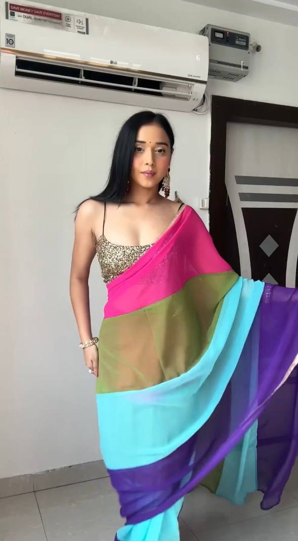 Multiple Alia Bhatt bollywood rainbow soft georgette saree 💫