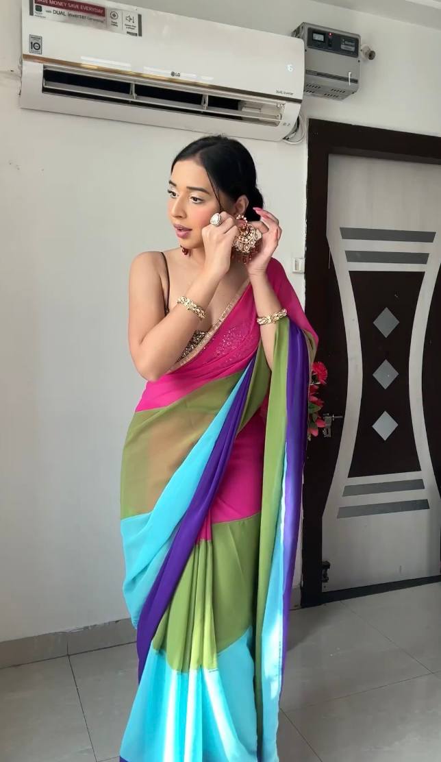 Multiple Alia Bhatt bollywood rainbow soft georgette saree 💫