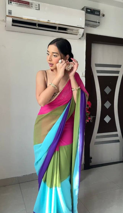 Multiple Alia Bhatt bollywood rainbow soft georgette saree 💫