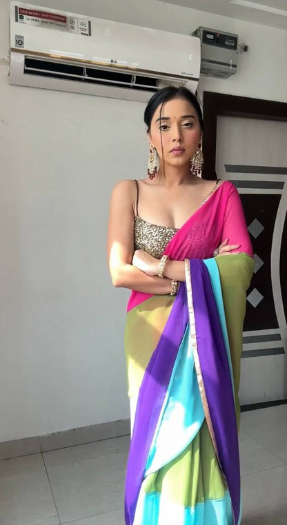 Multiple Alia Bhatt bollywood rainbow soft georgette saree 💫