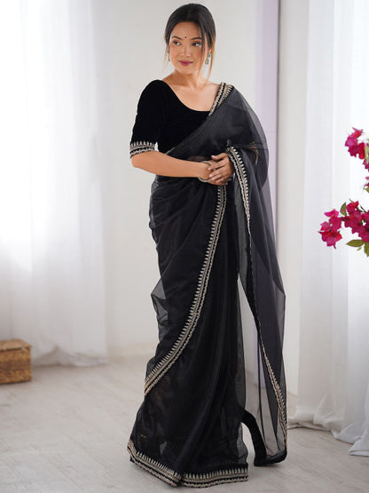 Elegant 🖤 black organza saree designer