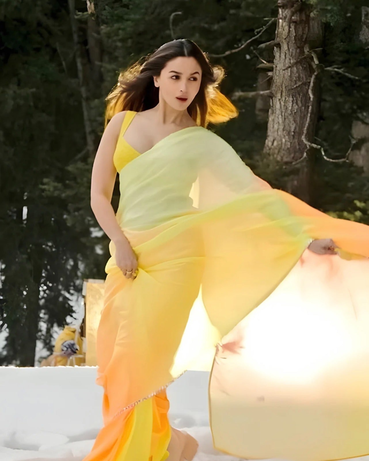 Yellow & orange gradient georgette saree