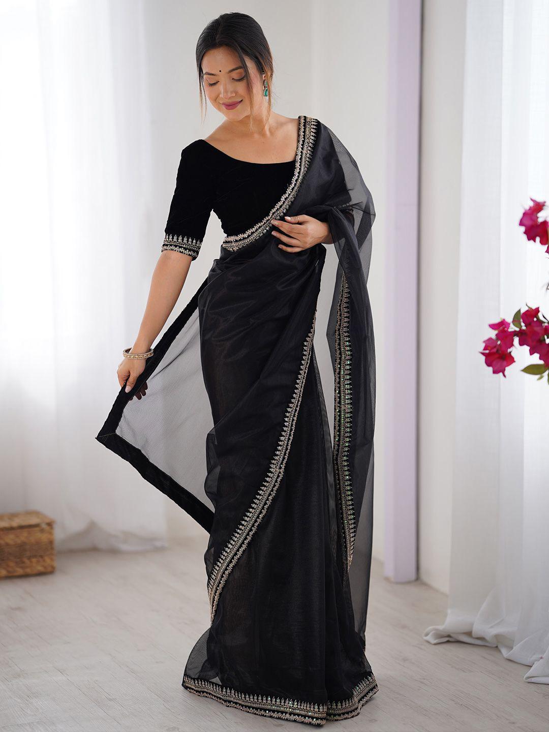 Elegant 🖤 black organza saree designer