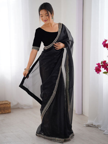Elegant 🖤 black organza saree designer