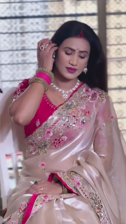 Embroidered organza silk saree