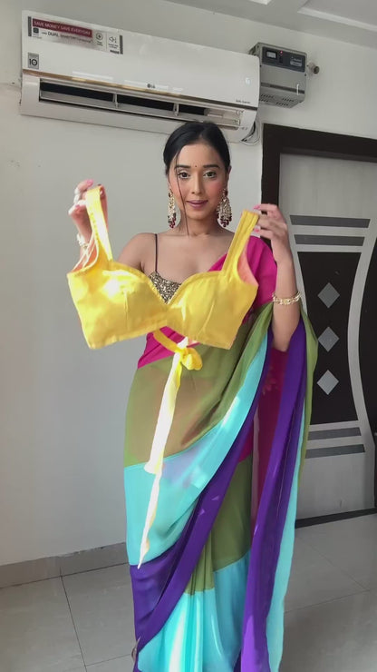 Yellow & orange gradient georgette saree