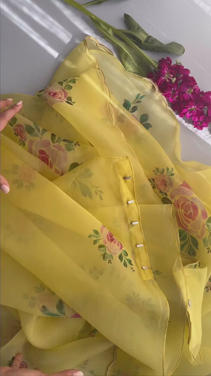 Fancy scalloped lace border yellow 🟡 saree