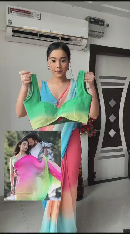 Multiple colour rainbow soft georgette saree for women